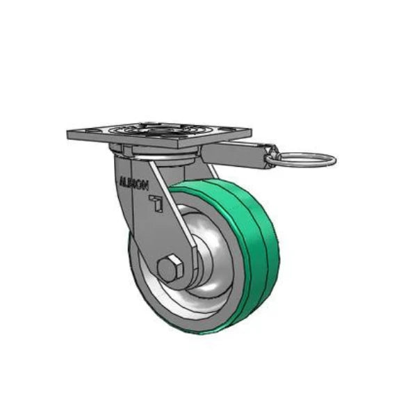 Albion Casters 5" x 2" Industrial Line Rigid Caster - USA-Made Polyurethane-on-Aluminum Wheel with 4" x 4-1/2" Plate and Swivel Lock - Heavy-Duty Performance for Industrial Applications - Model 16PD05201SL Albion-Casters