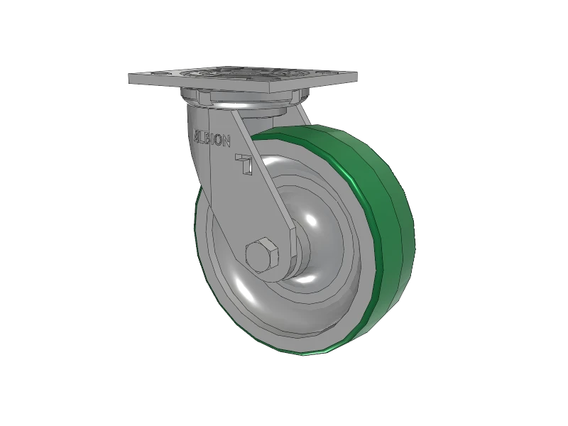 Albion 6" x 2" USA-Rig Swivel Caster with Green Polyurethane-on-Aluminum Wheel and 4" x 4.5" Top Plate - Heavy-Duty Industrial Caster Model 16PD06201S Albion-Casters