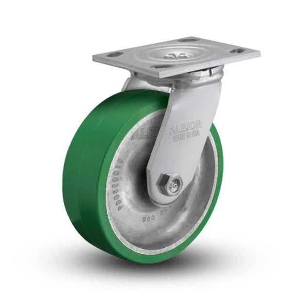 6" x 2" USA-Rig Swivel Caster - 7.5" High, Polyurethane-on-Aluminum Wheel, Heavy-Duty, 4" x 4-1/2" Top Plate - Model 16PD06201SHS60 Albion-Casters