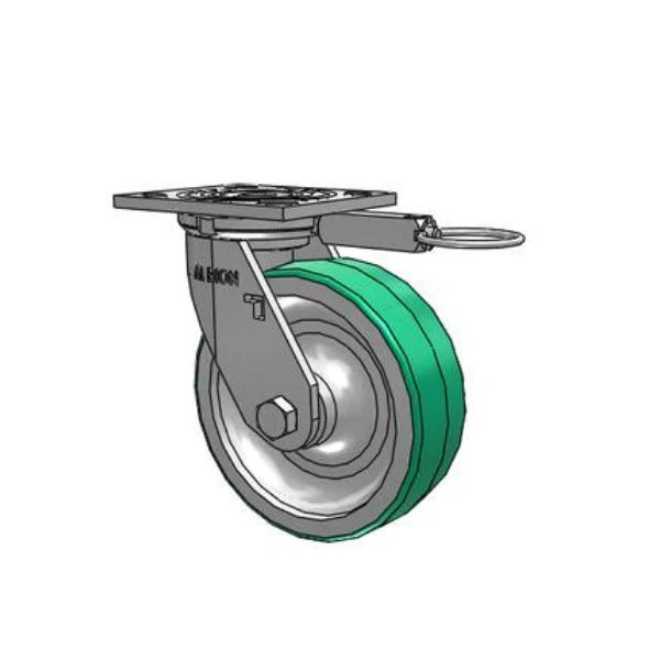 Albion Casters 6" x 2" Industrial Line - Polyurethane-on-Aluminum Caster with Swivel Lock and 4" x 4-1/2" Plate - Heavy-Duty USA-Made Rig Caster (Model 16PD06201SL) Albion-Casters