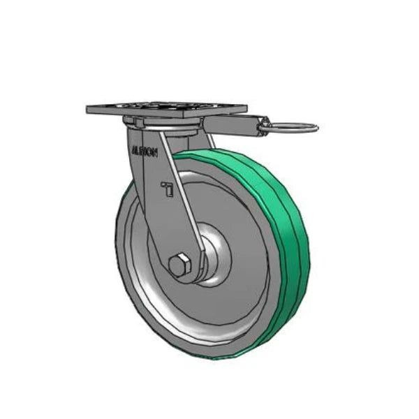 Albion Casters 8" x 2" Industrial Line Caster - Polyurethane-on-Aluminum Wheel with 4" x 4.5" Plate, Heavy-Duty Performance for Industrial Applications - Model 16PD08201SL Albion-Casters