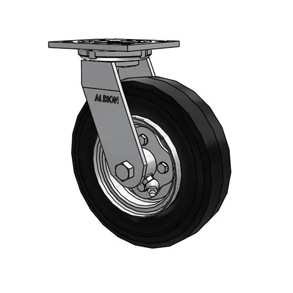 Heavy-Duty 8"x2" Black Pneumatic Wheel Caster with 4"x4.5" Plate & 210lb Load Capacity Albion-Casters