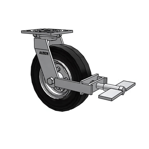 USA-Rig 8"x2" Black Pneumatic Wheel Caster with Top Wheel Lock, 4"x4.5" Plate, 210lb Capacity Albion-Casters