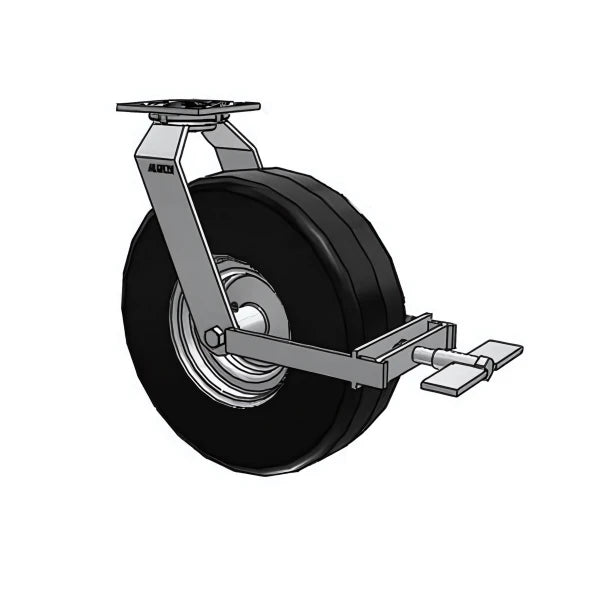 USA-Rig 13"x4.1" Black Pneumatic Wheel Swivel Caster with Top Wheel Lock, 445lb Capacity, 4"x4.5" Plate Albion-Casters