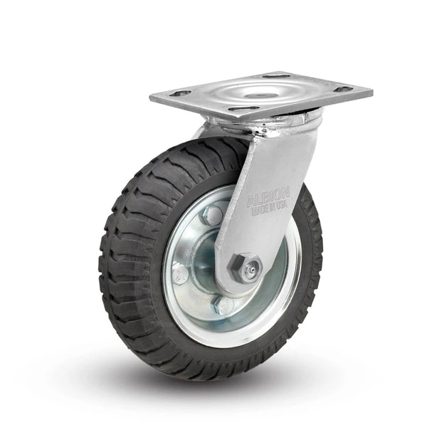 Albion Casters USA-Rig 8"x2" Never-Flat Wheel Caster with 4"x4.5" Steel Plate - Heavy-Duty SZ Caster for Industrial Equipment Albion-Casters