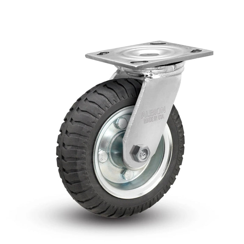 Albion Casters USA-Rig 8"x2" Never-Flat Wheel Caster with 4"x4.5" Steel Plate - Heavy-Duty SZ Caster for Industrial Equipment Albion-Casters