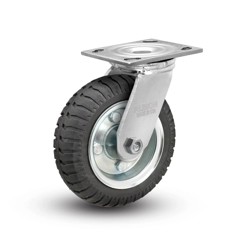 Albion Casters USA-Rig 8"x2" Never-Flat Wheel Caster with 4"x4.5" Steel Plate - Heavy-Duty SZ Caster for Industrial Equipment Albion-Casters