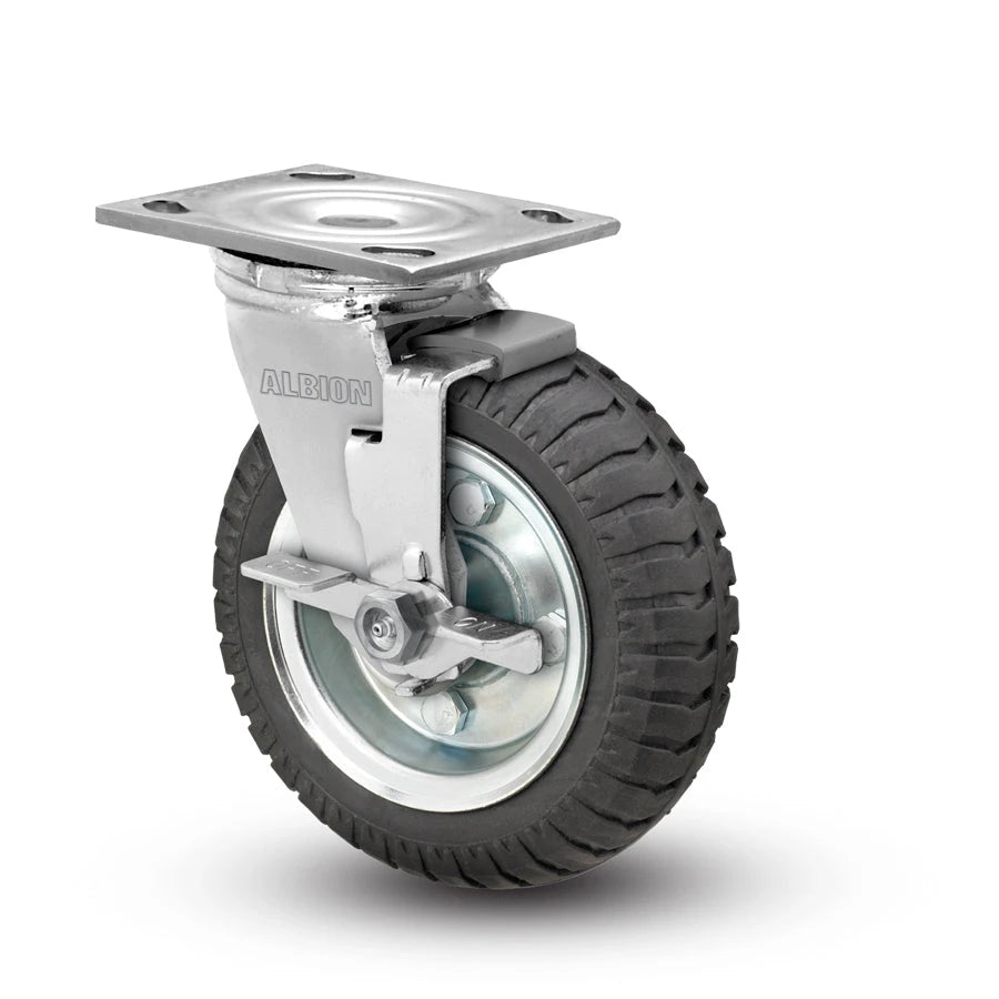 Albion Casters USA-Rig 8"x2" Never-Flat Side-Lock Caster with 4"x4.5" Plate – Heavy-Duty Industrial Wheel for Maximum Durability and Performance Albion-Casters