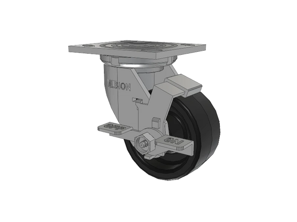 Albion Casters 4" x 2" Side Locking Caster - USA-Made Phenolic Wheel with 4" x 4.5" Top Plate - Model 16TM04201SFBA for Industrial Use Albion-Casters