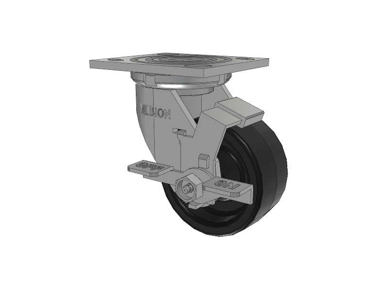 Albion Casters 4" x 2" Side Locking Caster - USA-Made Phenolic Wheel with 4" x 4.5" Top Plate - Model 16TM04201SFBA for Industrial Use Albion-Casters