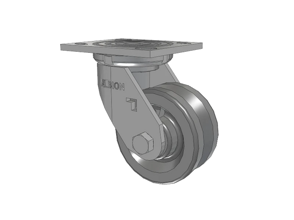 Albion Casters 4x2 USA-Rig Swivel Caster with V-Groove Cast Iron Wheel - Heavy-Duty Industrial Caster for Track Systems and Rails - Model 16VG04201S Albion-Casters
