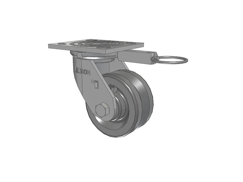 Albion Casters USA-Rig 4" x 2" Cast Iron V-Groove Wheel Caster with Swivel Lock - Heavy-Duty 4" x 4.5" Plate for Enhanced Mobility and Stability Albion-Casters