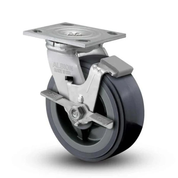 Albion Casters 6" x 2" USA-Rig Side Locking Caster with Floor Protective TPU Wheel and 4" x 4.5" Top Plate - 16XA06201SFBA | Heavy-Duty, Smooth Rolling, Floor-Safe Industrial Caster Albion-Casters