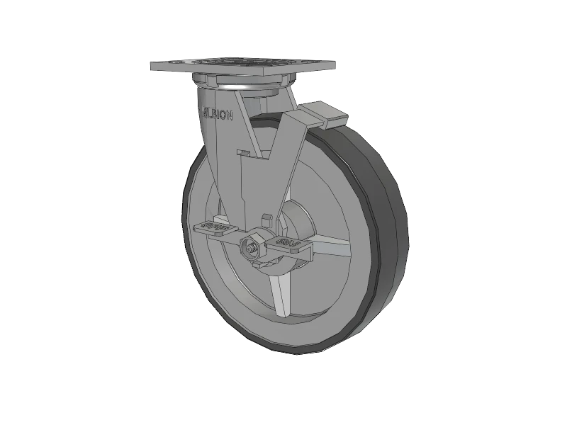Albion Casters 8" x 2" USA-Rig Side Locking Caster with Floor Protective TPU Wheel, 4" x 4.5" Top Plate - Model 16XA08201SFBA Albion-Casters