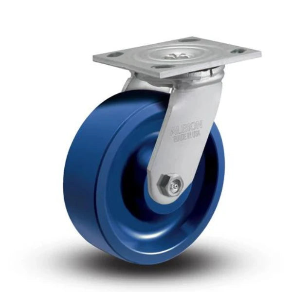 Albion Casters 4" x 2" Top Total Lock Caster - USA-Made Solid Polyurethane Wheel with 4" x 4.5" Plate - Heavy-Duty Industrial Caster - Model 16XI04202S Albion-Casters