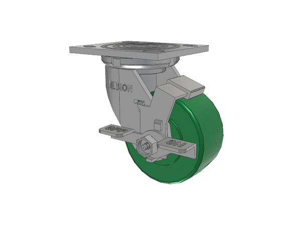 Albion Casters 4" x 2" Side Locking Caster - USA-Made, Solid Polyurethane Wheel, 4" x 4.5" Top Plate, Model 16XI04202SFBA Albion-Casters