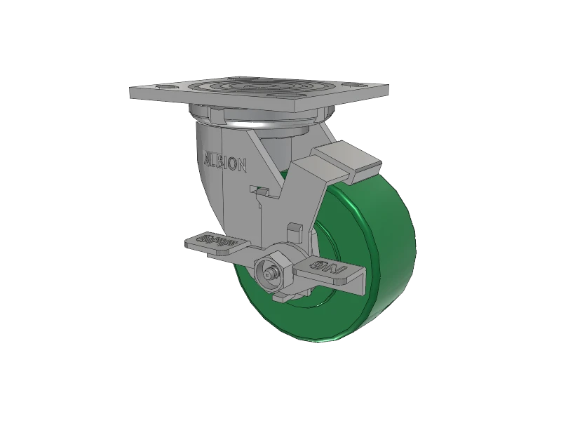 Albion Casters 4" x 2" Side Locking Caster - USA-Made, Solid Polyurethane Wheel, 4" x 4.5" Top Plate, Model 16XI04202SFBA Albion-Casters