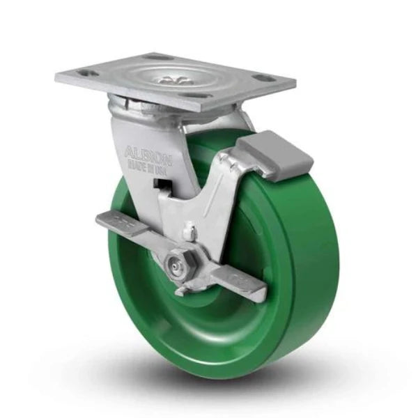 Albion Casters 4" x 2" USA-Made Side Locking Caster with Ergonomic Polyurethane Wheel & 4" x 4.5" Top Plate - Model 16XI04229SFBA Albion-Casters