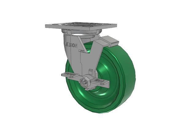 Albion Casters 6" x 2" USA-Made Side Locking Caster - Solid Polyurethane Wheel with 4" x 4-1/2" Top Plate - Heavy-Duty Performance for Industrial Use - Model 16XI06202SFBA Albion-Casters