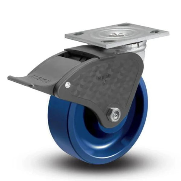 Albion Casters 6" x 2" Total Lock Caster - Solid Polyurethane Wheel, 4" x 4.5" Top Plate, USA-Made, Model 16XI06202STHS60 - Heavy-Duty, Secure Locking for Industrial Use Albion-Casters