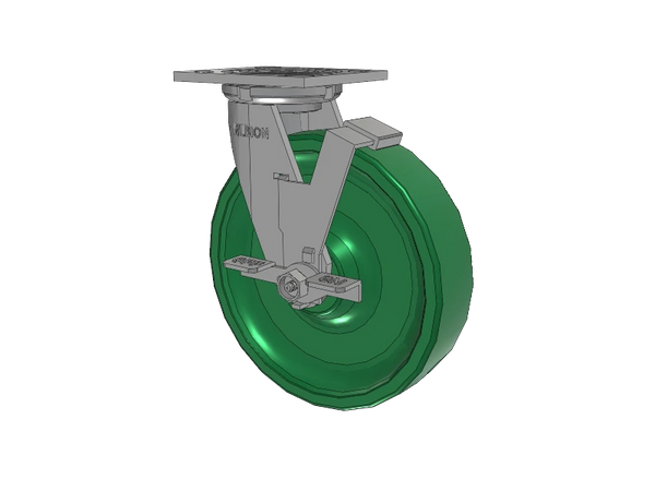 Albion Casters 8" x 2" USA-Made Side Locking Caster with Solid Polyurethane Wheel and 4" x 4-1/2" Top Plate - Durable and Stable Industrial Caster - Model 16XI08202SFBA Albion-Casters