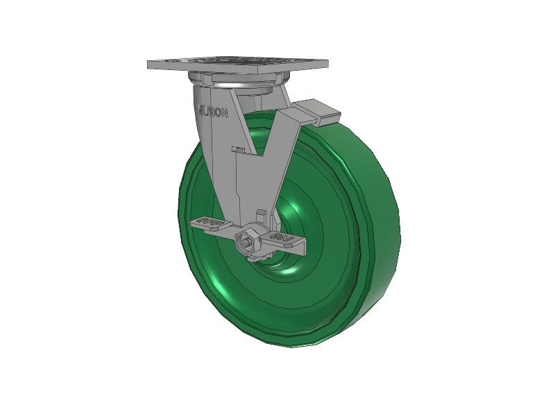 Albion Casters 8" x 2" USA-Made Side Locking Caster with Solid Polyurethane Wheel and 4" x 4-1/2" Top Plate - Durable and Stable Industrial Caster - Model 16XI08202SFBA Albion-Casters