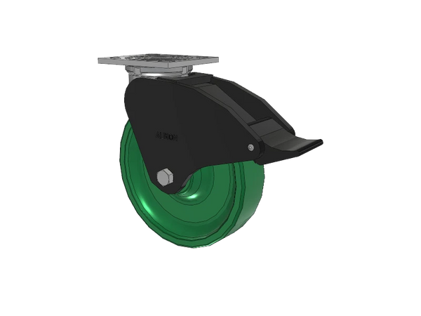 Albion Casters 8" x 2" Top Total Lock Caster - USA-Made Solid Polyurethane Wheel with 4" x 4-1/2" Plate | Heavy-Duty Rigid Caster for Industrial Use Albion-Casters