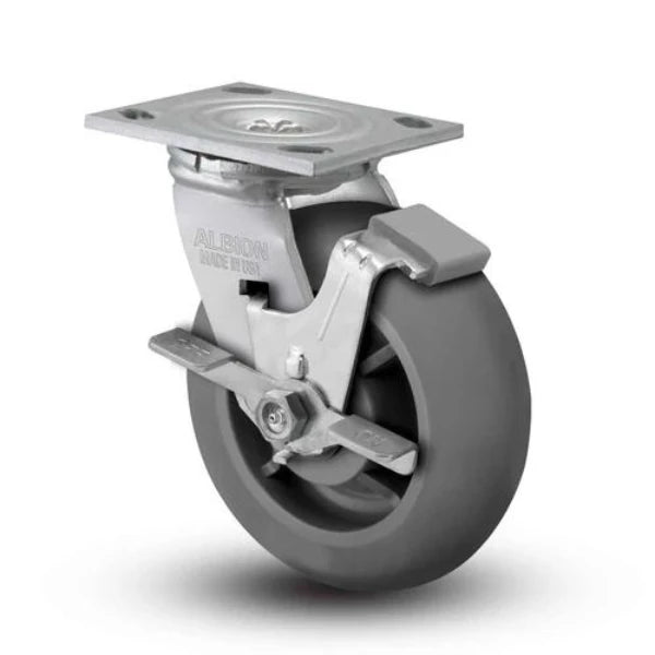 Albion Casters 8" x 2" USA-Made Side Locking Caster with Performance-Rubber Donut Wheel - 4" x 4-1/2" Top Plate, Heavy-Duty Industrial Use, Model 16XR08201SFBA Albion-Casters