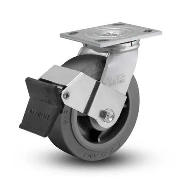 Albion Casters 5" x 2" USA-Made Top Lock Performance-Rubber Ball Bearing Wheel Caster - 375 lb Load Capacity - Durable Heavy-Duty Caster for High-Traffic Areas - Model 16XS05228SFBE Albion-Casters