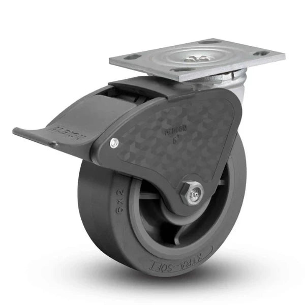 Albion Casters 5" x 2" USA-Made Total Lock Rubber Ball Bearing Caster -  375lb | Performance-Rubber Wheel for Heavy-Duty Applications - Model 16XS05228ST Albion-Casters