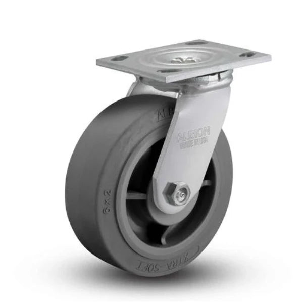 Albion Casters 6x2 High Swivel Caster - USA-Made Flat Performance-Rubber Ball Wheel, 600 lb Capacity, 7.5" Mount Height - SKU 16XS06201SHS60 Albion-Casters