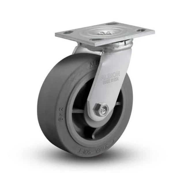 Albion Casters 6" x 2" Swivel Performance-Rubber Wheel Caster with High-Performance Ball Bearings - USA-Made - 7.5" Mount Height - SKU 16XS06228SHS60 Albion-Casters