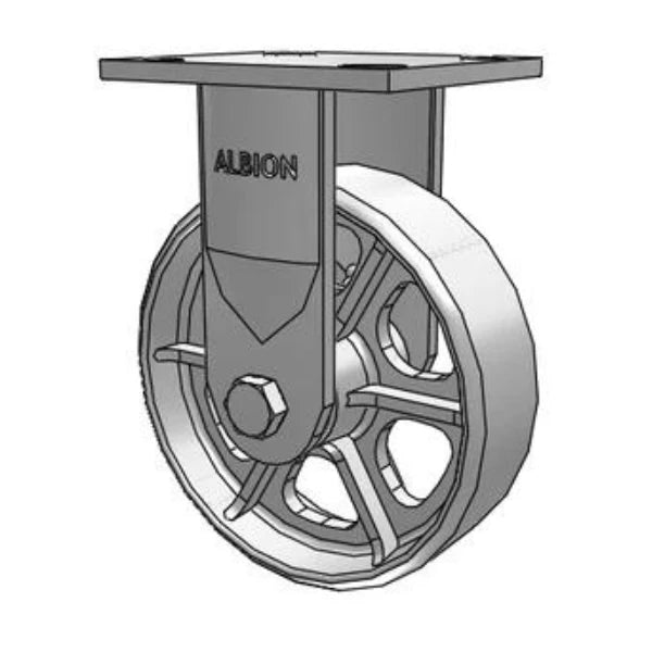 Kingpinless 6x2 Cast Iron Wheel Rigid Caster with 4x4.5 Plate - 1400 lb Load Capacity Albion-Casters