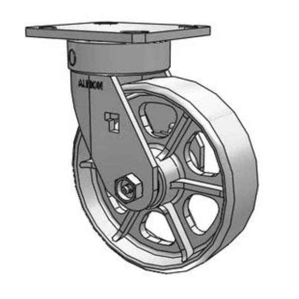 Kingpinless 6x2 Cast Iron Wheel Caster with 4x4.5 Plate - 1400 lb Load Capacity Albion-Casters