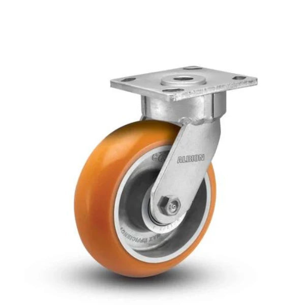 Albion Casters 4" x 2" Maintenance-Free Swivel Caster - MAX Efficiency Orange Wheel, 800 lb Capacity, USA-Made, Top Plate 4" x 4-1/2" | 18AN04228S Albion-Casters
