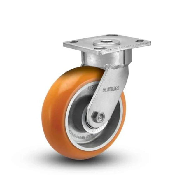 Albion Casters 5" x 2" Floor Protective - Maintenance-Free Swivel Caster with MAX Efficiency Orange Wheel - 1000 lb Load Capacity, USA-Made - Model 18AN05228S Albion-Casters