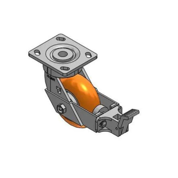 Albion Casters 5" x 2" Maintenance-Free Swivel Caster with MAX Efficiency Orange Wheel and Integrated Face Brake - 4" x 4.5" Plate, 1000 lb Capacity, Made in USA - Model 18AN05228SFBB Albion-Casters