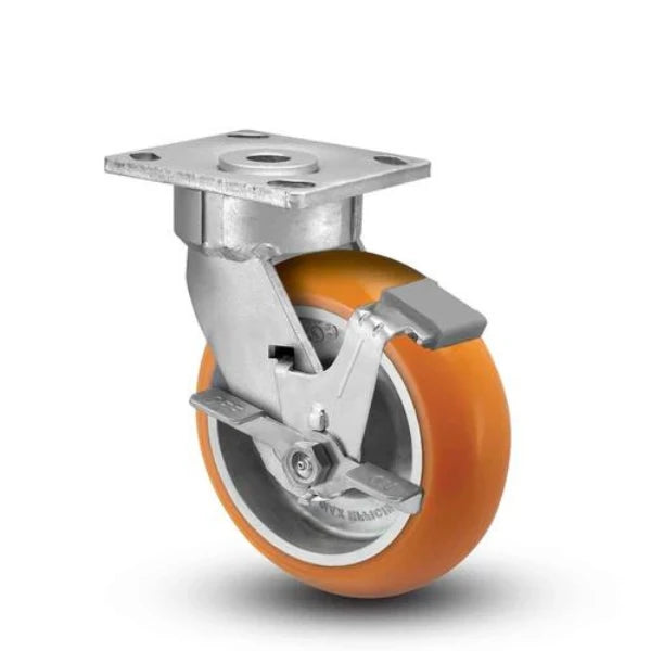 Albion Casters 5" x 2" Floor Protective Caster - Maintenance-Free Side Locking with MAX Efficiency Orange Wheel | 1000 lb Load Capacity | USA-Made | SKU 18AN05228SFBC Albion-Casters