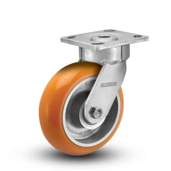 Albion Casters 6" x 2" Floor Protective - Swivel Caster - Maintenance-Free with MAX-Efficiency Orange Wheel - 1250 lb Capacity - Made in USA - SKU 18AN06228S Albion-Casters