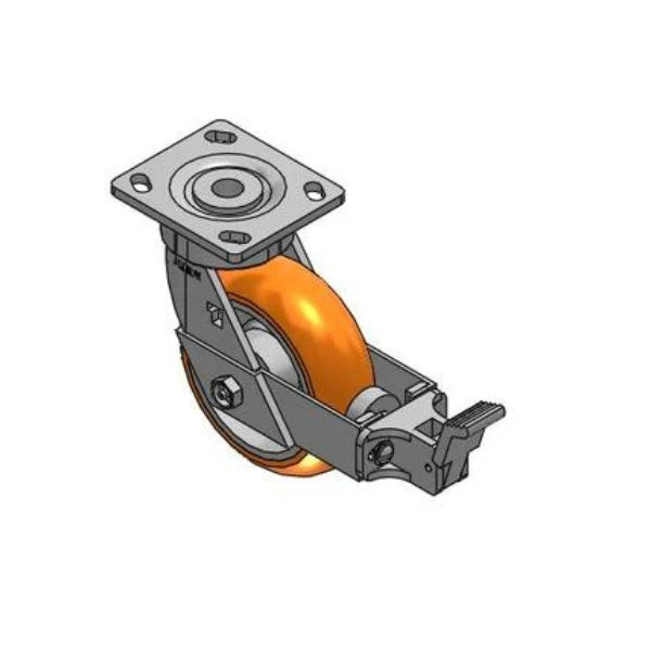 Albion Casters 6" x 2" Maintenance-Free MAX Efficiency Orange Caster with Face Brake - Heavy-Duty Swivel Caster with 1250 lb Load Capacity and 4" x 4.5" Plate Albion-Casters