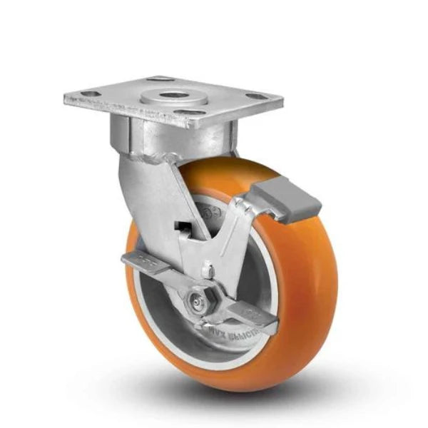 Albion Casters 6" x 2" Floor-Protective Side Locking MAX Efficiency Orange Wheel Caster - Maintenance-Free, Heavy-Duty Caster for Industrial Use - SKU 18AN06228SFBC Albion-Casters