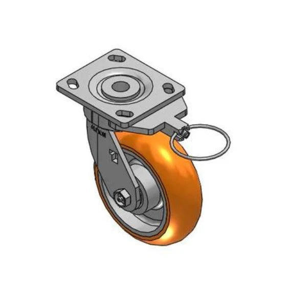 Albion Casters 6" x 2" Maintenance-Free Swivel Caster with Swivel Lock - MAX Efficiency Orange Wheel, 1250 lb Capacity, 4" x 4.5" Plate, Made in USA - SKU 18AN06228SL Albion-Casters