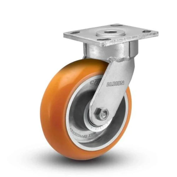 Albion Casters 8" x 2" Floor Protective - Swivel Caster - Maintenance-Free Caster with MAX-Efficiency Orange Wheel - 1250 lb Load Capacity - SKU 18AN08228S - Made in USA Albion-Casters
