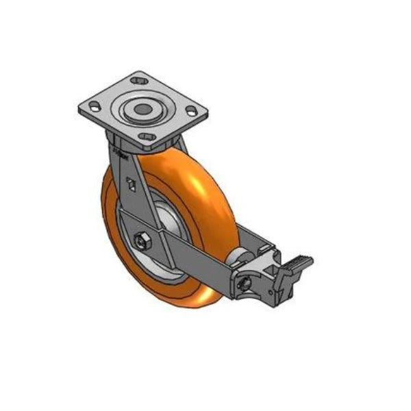Albion Casters 8" x 2" Maintenance-Free MAX Efficiency Orange Caster with Face Brake - Swivel Caster with 4" x 4.5" Plate, 1500 lb Capacity - 18AN08228SFBB Albion-Casters