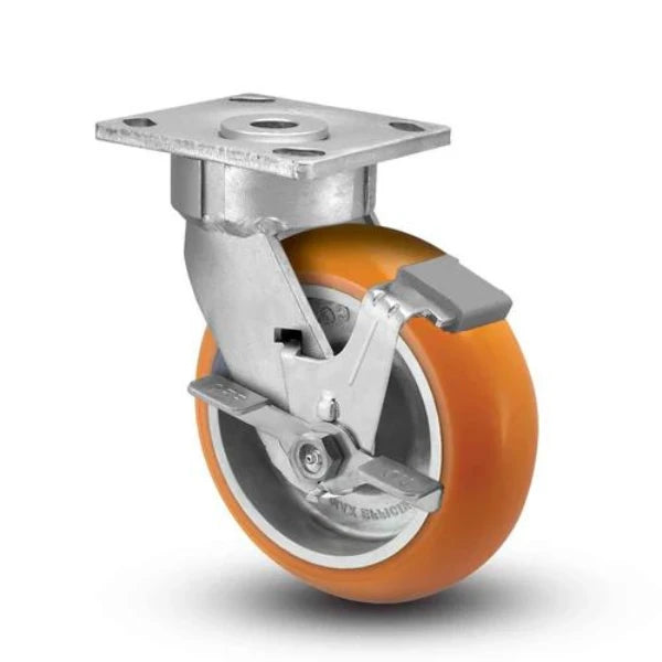 Albion Casters 8" x 2" Side Locking Caster - MAX Efficiency Orange Wheel, Floor Protective, Maintenance-Free, 1250 lb Capacity - 18AN08228SFBC Albion-Casters