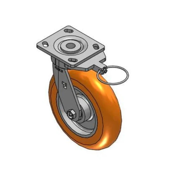 Albion Casters 8" x 2" Maintenance-Free MAX Efficiency Orange Swivel Caster with 4" x 4.5" Plate and Lock - 1500 lb Capacity - Made in USA Albion-Casters
