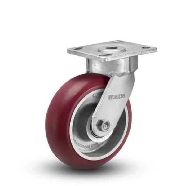 Albion Casters 4" x 2" Maintenance-Free Swivel Caster - MAX Efficiency Maroon Wheel, 800 lb Load Capacity, 5.63" Mount Height, USA Made - SKU 18AX04228S Albion-Casters