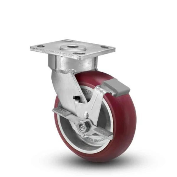 Albion Casters 4" x 2" Floor Protective - Maintenance-Free Side Locking Caster with MAX Efficiency Maroon Wheel - 800 lb Load Capacity, Made in USA - Model 18AX04228SFBC Albion-Casters