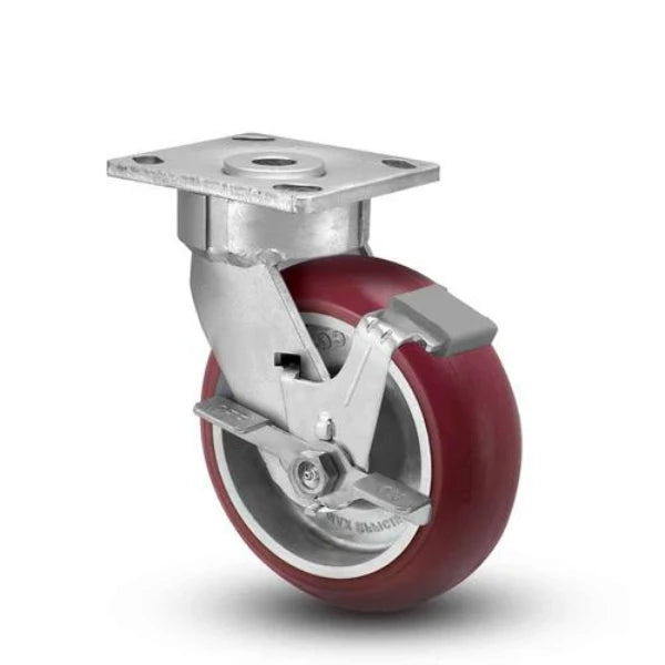 Albion Casters 5" x 2" Floor Protective - Maintenance-Free Side Locking Caster - MAX Efficiency Maroon Wheel, 1000 lb Capacity, Precision Ball Bearing Raceway - 18AX05228SFBC Albion-Casters