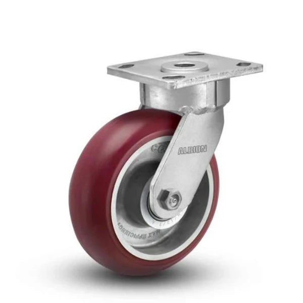 Albion Casters 6" x 2" Maintenance-Free Swivel Caster with MAX-Efficiency Maroon Wheel - Floor Protective Design - SKU 18AX06228S Albion-Casters